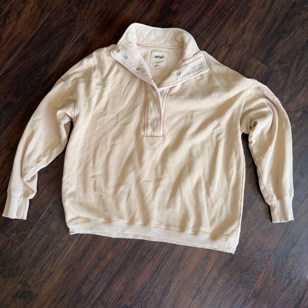 Aerie Cream Waffle Snap Button Sweatshirt Pullover Cozy Neutral SIZE SMALL - Picture 2 of 5